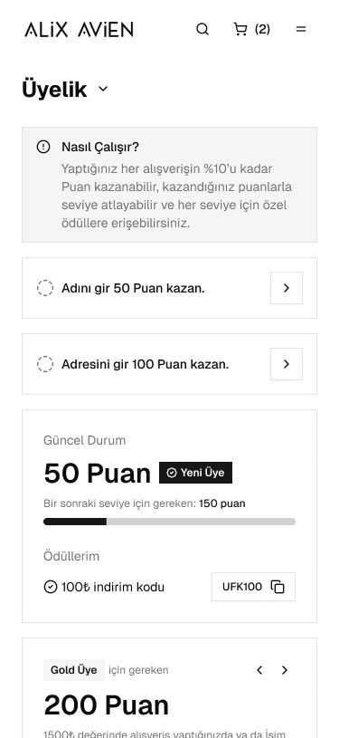 Alix Avien — mobile membership screen
